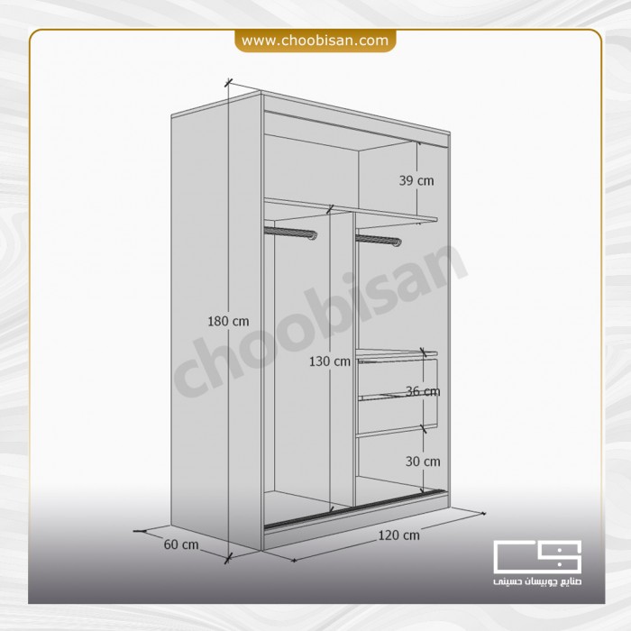 کمد لباس درب ریلی آینه‌ای 