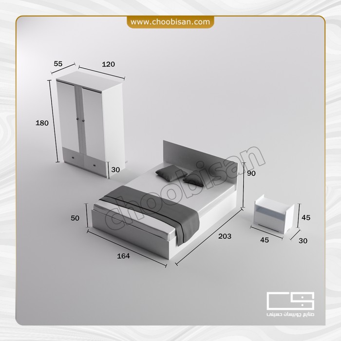 ست تخت خواب جکدار و کمد لباس کشودار