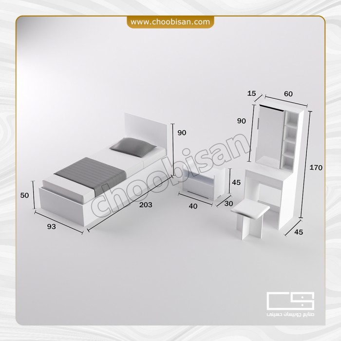 ست تخت خواب و میز آرایش آینه ریلی و پاتختی