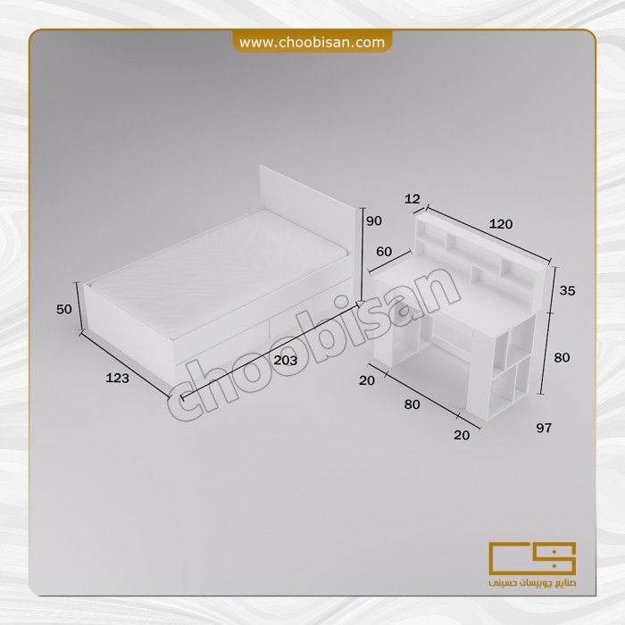 ست تخت خواب 2 کشو + میز تحریر