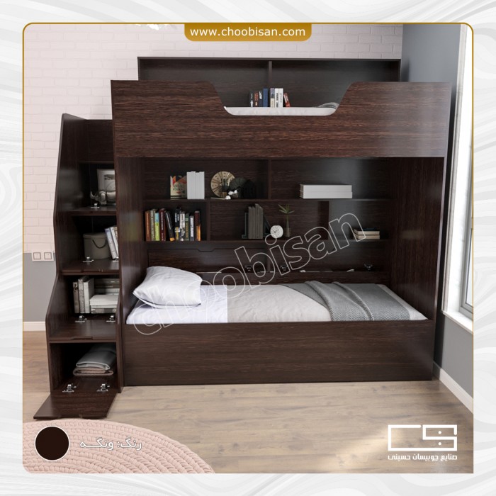 تخت دوطبقه جکدار و کتابخانه دار بزرگسال